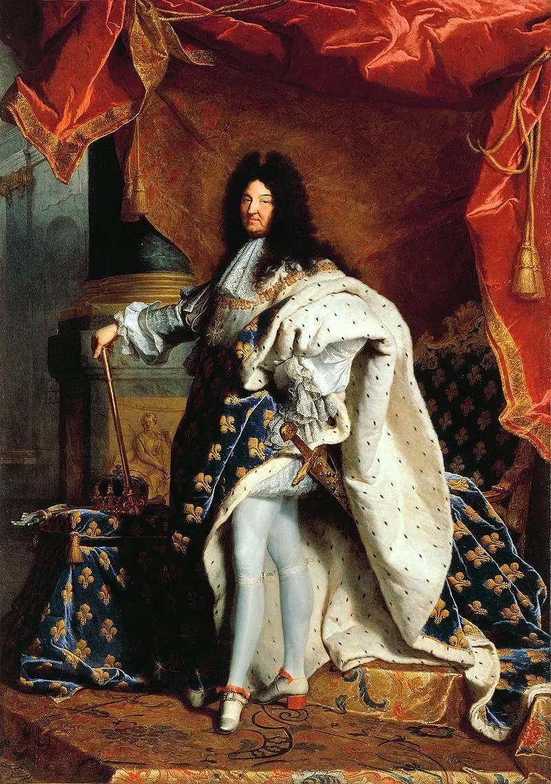 Détail du portrait de Louis XIV en costume de sacre peint par Hyacinthe Rigaud.