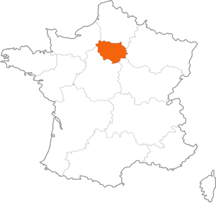 Carte de France indiquant la localisation de la région Île-de-France.